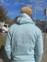 Load image into Gallery viewer, Cozy Live Above EYDSBL Hoodie V2- Pale Blue
